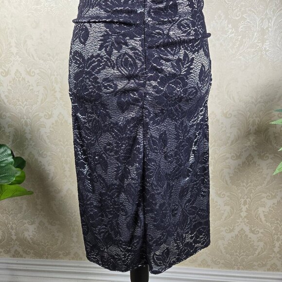 Laundry by Shelli Segal Size 6 Black Silver Bodycon Cocktail Dress Lace Pattern - Picture 11 of 16
